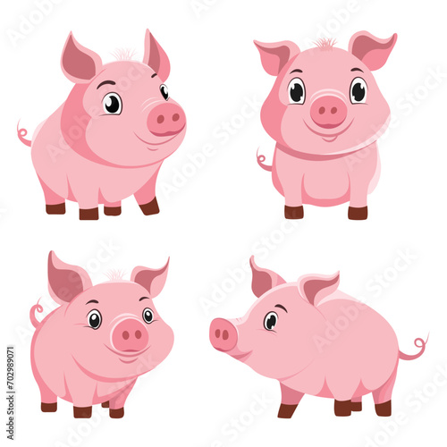 Cartoon cute pigs in different poses, vector illustration