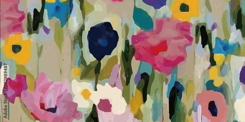 Fototapeta premium Watercolors and various flowers, roses, peonies, butterflies, and birds