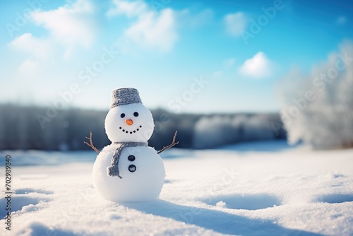 Knitted Whimsy: Cute Snowman in Enchanting Winter Scene. Generative AI © Paul