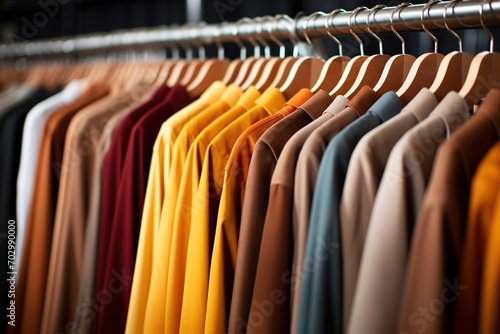 Fashion clothes on clothing rack photo