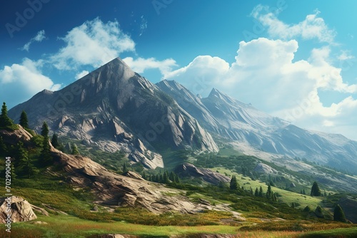 Mountain range with green nature and sky with clouds