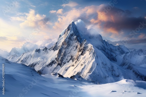 Mountain peak covered by snow