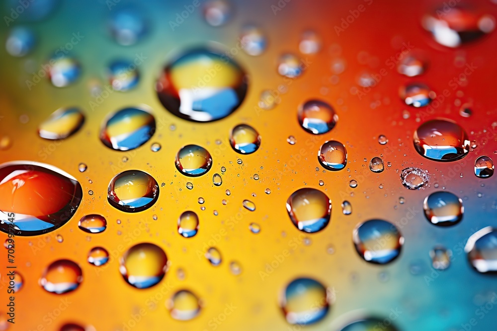 Water drops on colorful glass background