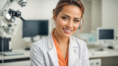 Beautiful smiling woman doctor in clinic healthcare