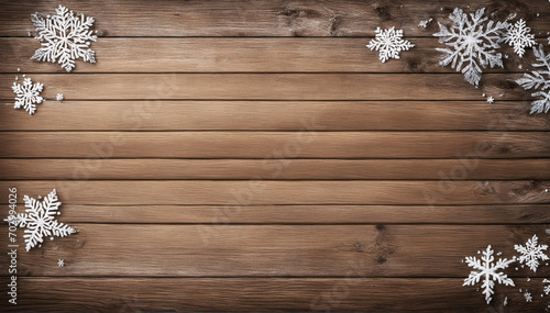 Snow-covered wooden frame - rustic winter backdrop