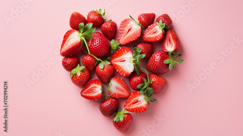 strawberrys in a heart shape on pink background