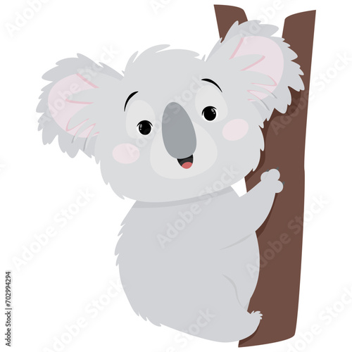 Cute flat gray koala sitting on a tree