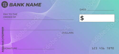 Vector of Blank Bank or Personal Check. Payment, Money, Cash, Currency, Cheque, Banknote

