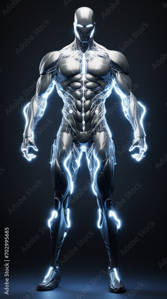 High-tech robot with energy in the form of lightning, AI High-tech robot with energy in the form of lightning, AI