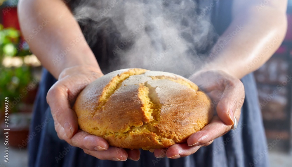 Hands Holding a Freshly Baked Loaf of Bread