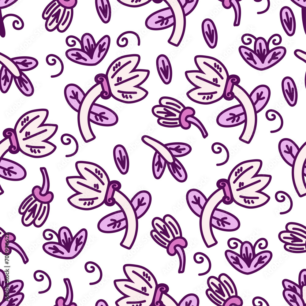 Vector seamless pattern with flowers and plants abstract elements Vector seamless pattern with flowers and plants abstract elements