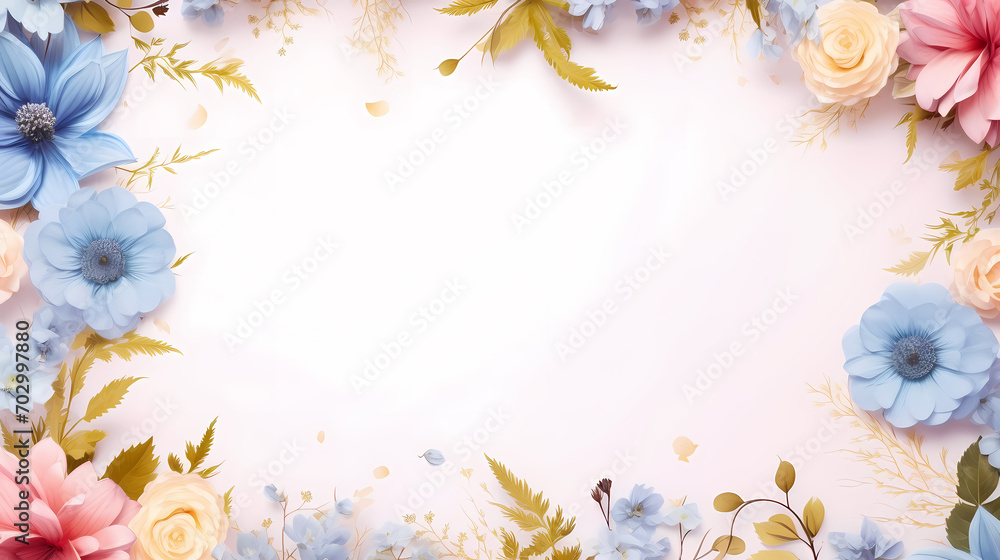 Obraz premium Floral frame with decorative flowers, decorative flower background pattern, floral border background