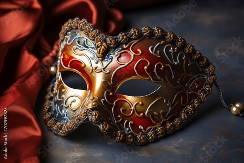 Vibrant carnival mask with feathers on solid background, text friendly for creative messaging