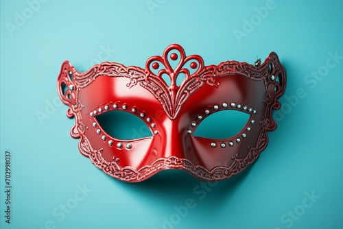 Colorful carnival mask with intricate details on solid background, ideal for text placement