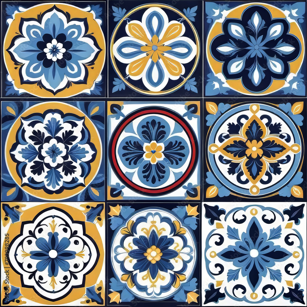 Mediterranean blue tile patterns, Portuguese tile patterns, ceramic tile pattern for kitchen, bathroom, 
