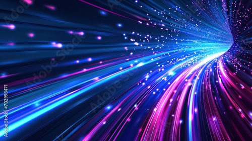 An abstract pink-blue technology background featuring burst line lights and a speed effect © Matthew