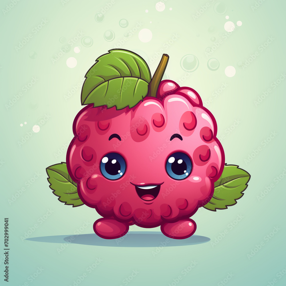Cute alive happy smiling raspberry girl come to life with playful and cheerful expressions. There are dancing, celebrate and invite to join in healthy nature lifestyle. Advertising of food, drink Cute alive happy smiling raspberry girl come to life with playful and cheerful expressions. There are dancing, celebrate and invite to join in healthy nature lifestyle. Advertising of food, drink