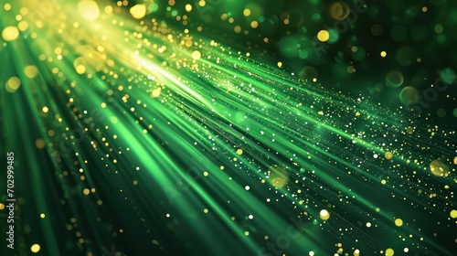 Burst line lights and a speed effect create an abstract green technology background. 