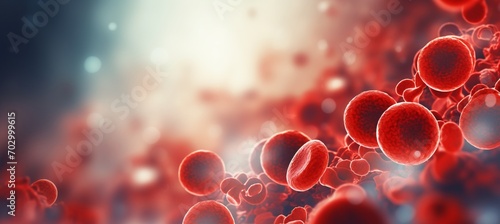 Close up of blood cells in the bloodstream on blurred background with space for text placement photo