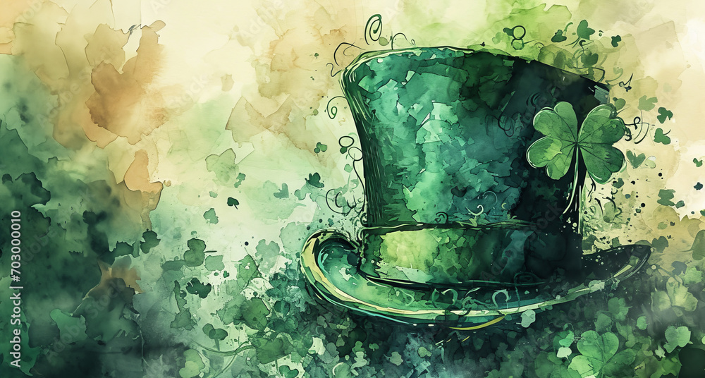 St. Patrick’s Day in watercolor style with copy space - obrazy, fototapety, plakaty 
