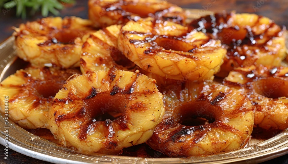 Grilled Pineapple Rings Close-up Shot