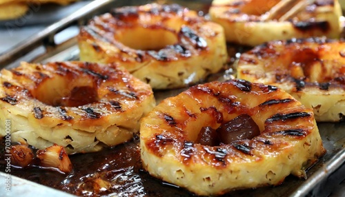Grilled Pineapple Rings Close-up Shot © CreativeStock