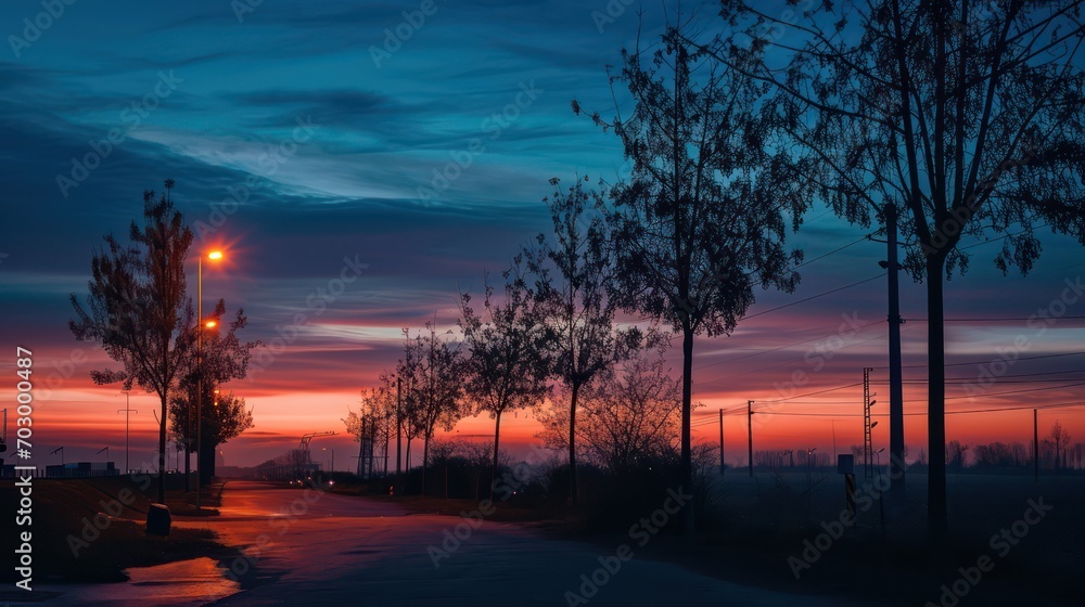 The beauty of the sunrise at the blue hour is revealed in this captivating view, where the sky is adorned with serene shades of blue and purple.