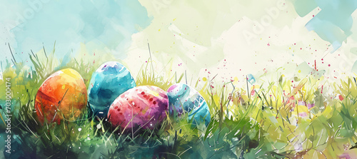 Easter in watercolor style with copy space