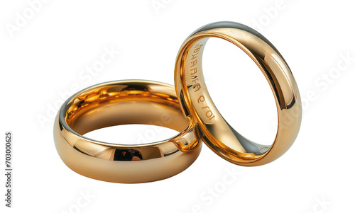 Two golden wedding bands isolated on a transparent background, symbolizing love and commitment.