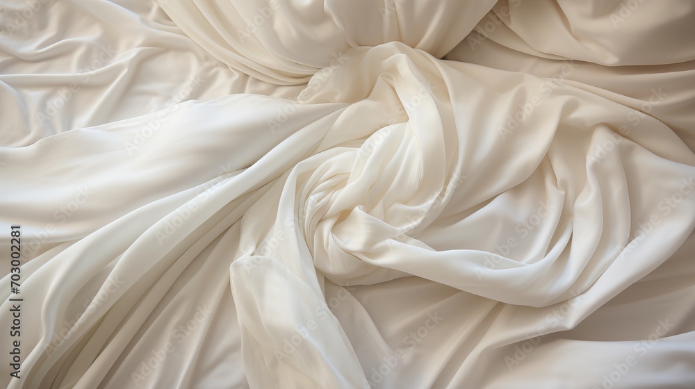 White folded duvet on white bed winter season preparation with household, hotel or home textile White folded duvet on white bed winter season preparation with household, hotel or home textile