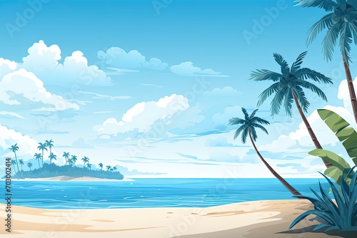 Wallpaper Mural banner template featuring a tropical beach scene with clear blue skies and palm trees  Torontodigital.ca