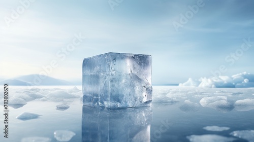  a large ice block floating on top of a body of water with ice floese floating on top of it. photo