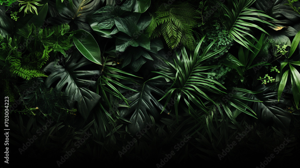 Dark Jungle Leaves in Dark Green Filling the Entire Image