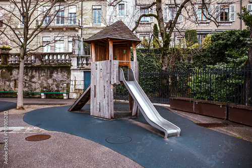 Children s empty slide in Geneva Switzerland