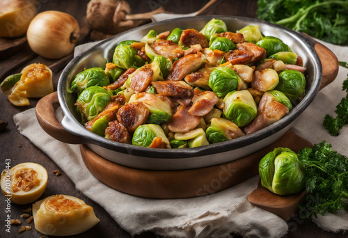 Candied Brussels sprouts with ham photo