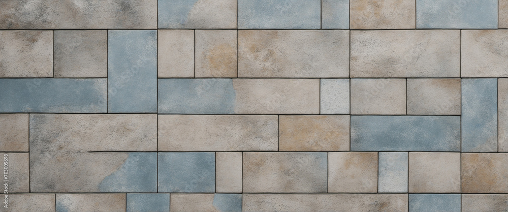 Naklejka premium Aged Grey Blue Distressed Patchwork Motif Stone Wall Texture Background