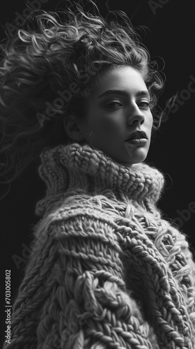 portrait of a woman in knitted sweater, ai 
