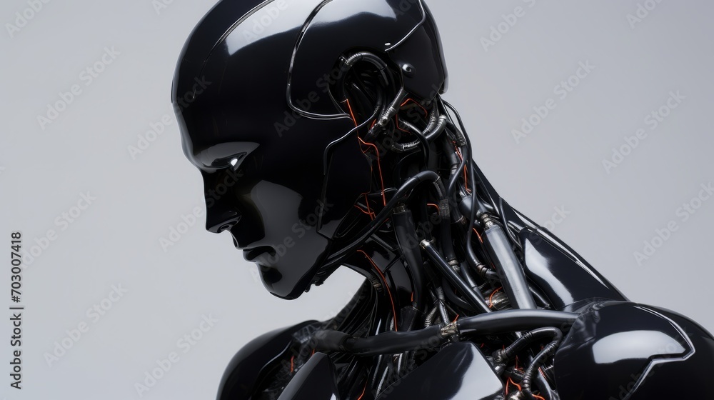High-tech black robot with energy in the form of lightning, AI High-tech black robot with energy in the form of lightning, AI
