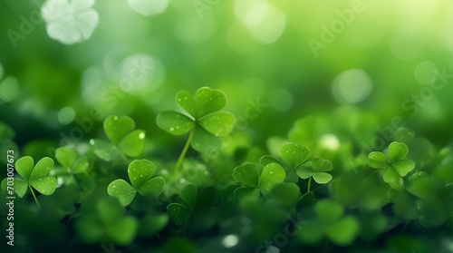 a leave of lucky clover against bokeh background with copy space