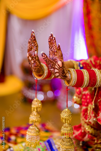 Indian Punjabi bride's wedding golden kalire close up