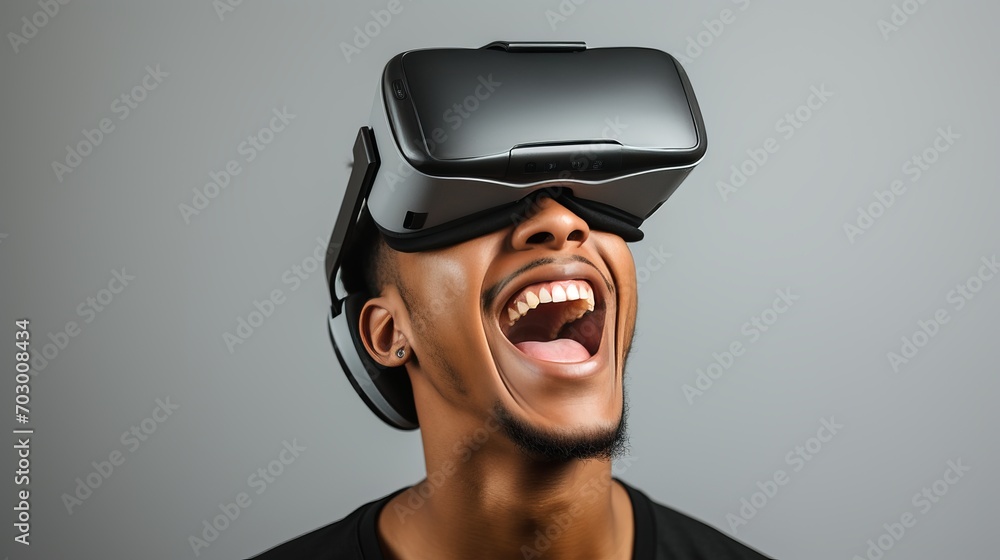 Young man using vr headset, exploring future technology, education, and gaming concept, isolated. Young man using vr headset, exploring future technology, education, and gaming concept, isolated.