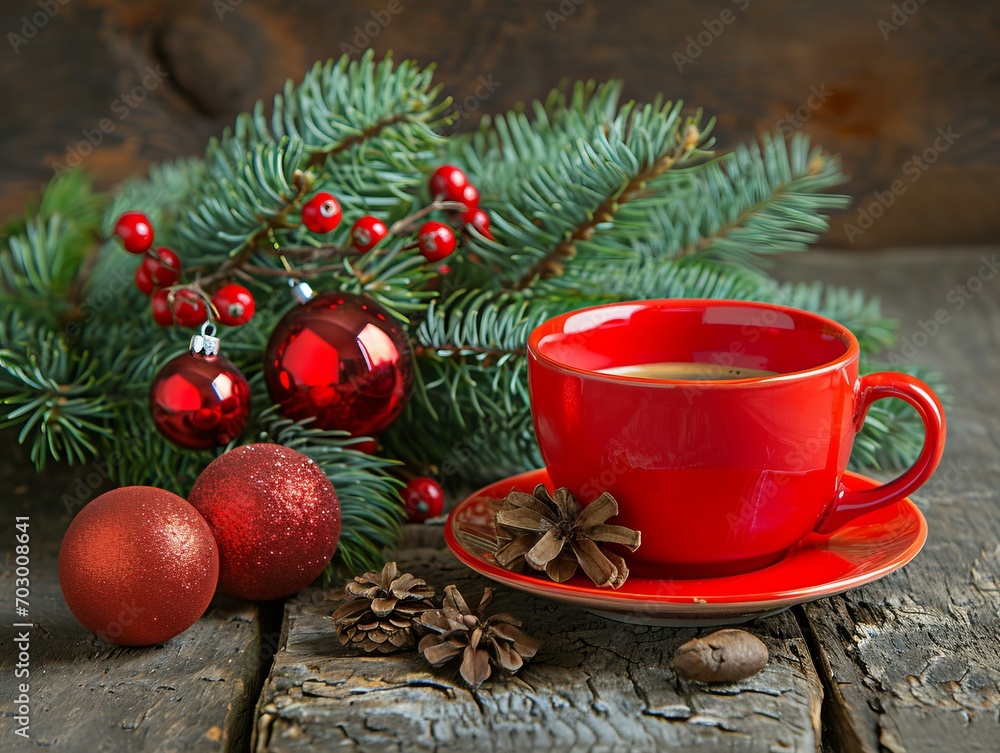 Warmth & Cheer: Red Cup Amidst Pine & Twinkles