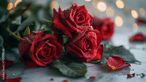 red roses on a wooden table