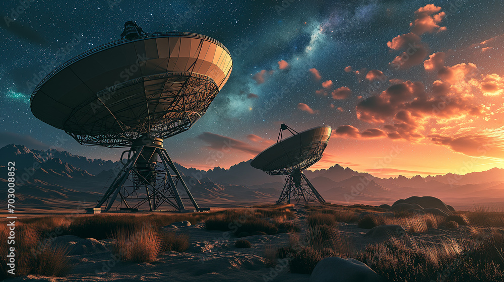 Two grand radio telescopes on Earth, gazing into the depths of space at cutting-edge observatory Two grand radio telescopes on Earth, gazing into the depths of space at cutting-edge observatory