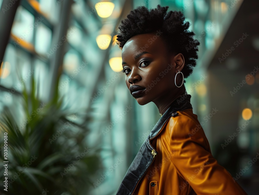 Portrait of a young African woman in urban setting for fashion and ...