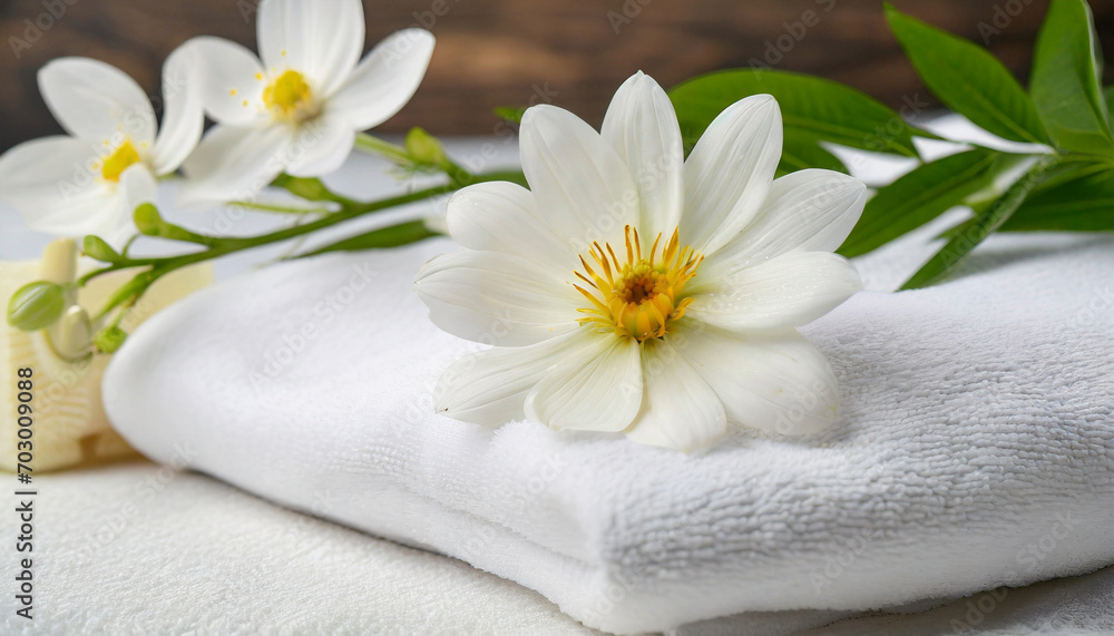 Spa still life with towel and flower, spa theme, wellness and body treatment