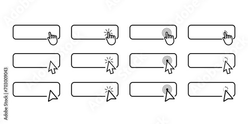 Set of Black and White Clicking Hand Icons for Web Buttons - Vector Illustration