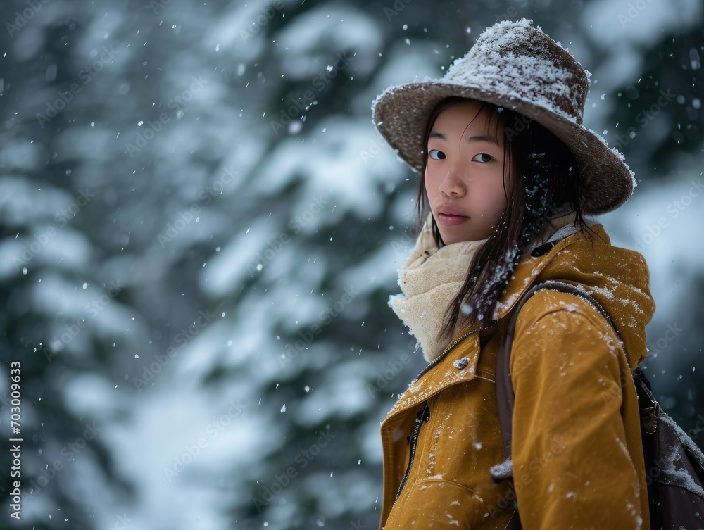 Young Asian Woman in Winter Scenery for Lifestyle or Fashion Marketing Young Asian Woman in Winter Scenery for Lifestyle or Fashion Marketing