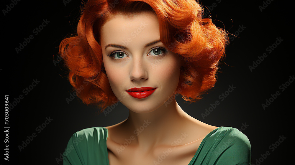 Fototapeta premium Porträt einer schönen Frau mit roten Haaren. Retro-Stil.