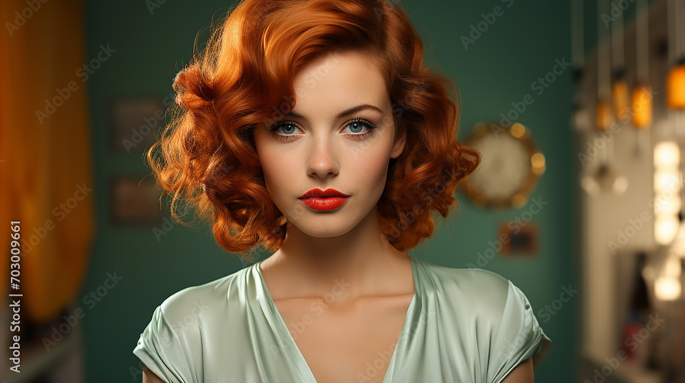 Porträt einer schönen Frau mit roten Haaren. Retro-Stil. Porträt einer schönen Frau mit roten Haaren. Retro-Stil.